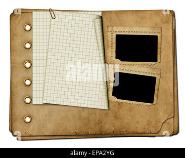 Vintage photoalbum for photos on white isolated background Stock Photo