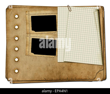 Vintage photoalbum for photos on white isolated background Stock Photo