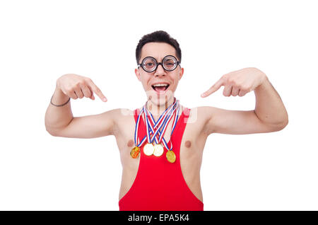 Funny wrestler with winners gold medal Stock Photo