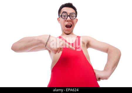 Funny wrestler isolated on white Stock Photo