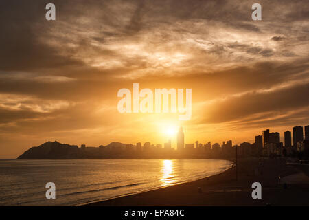 View of Benidorm on sunset, Costa Blanca, Spain Stock Photo