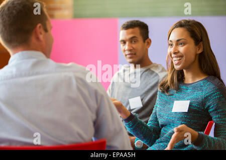 woman talking meeting Stock Photo