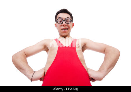 Funny wrestler isolated on white Stock Photo