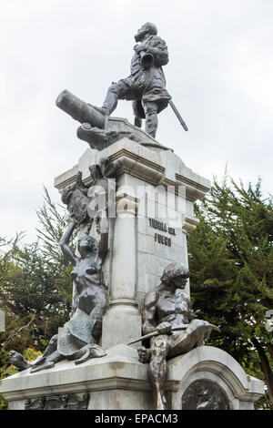 memorial to Ferdinand Magellan, Plaza de Armas, Punta Arenas, Chile Stock Photo