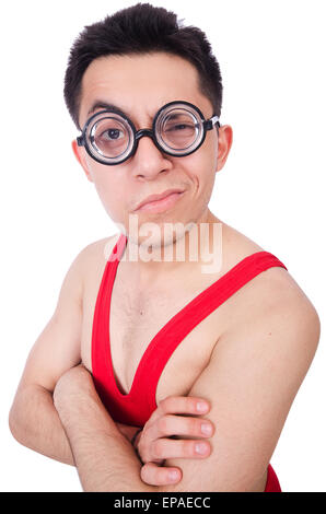 Funny wrestler isolated on white Stock Photo