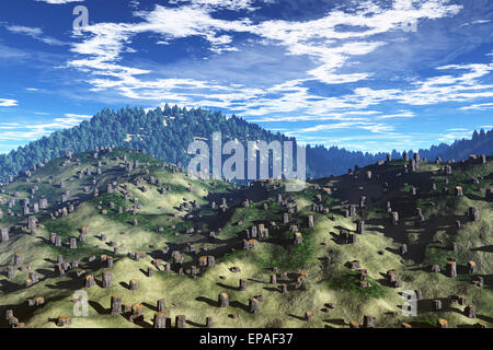 Deforestation 3D artwork illustration Stock Photo