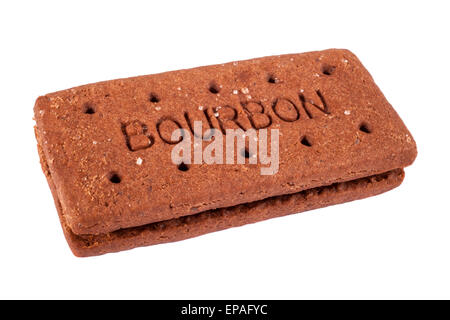 A Bourbon Biscuit over a plain white background. Stock Photo