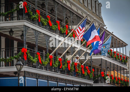 Decorative Holiday garland, the Four Points by Sheraton Hotel on Bourbon Street in the French Quarter, New Orleans, LA Stock Photo