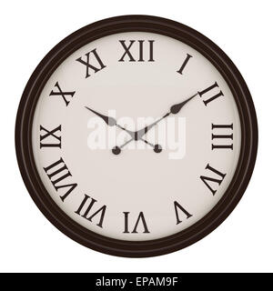 vintage round wall clock isolated on white Stock Photo