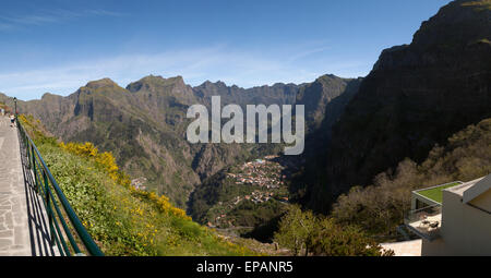 Panorama of Nuns Valley, or Curral das Freiras, an isolated valley in the mountainous interior of Madeira island, Europe Stock Photo