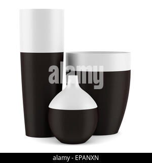 three ceramic vases isolated on white background Stock Photo