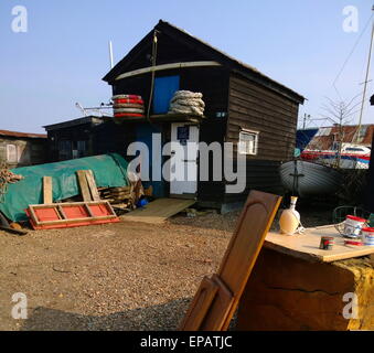 Boatyards at Walberswick Suffolk with Fish sheds Stock Photo