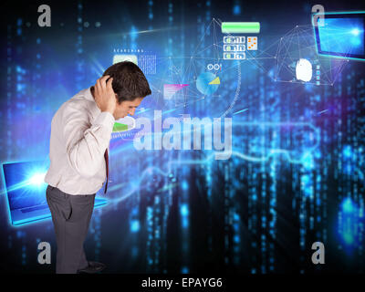 Composite image of thinking businessman scratching head Stock Photo