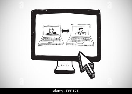 Composite image of video chat doodle on computer screen Stock Photo