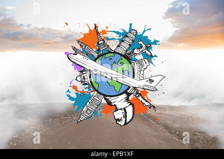Composite image of global tourism concept on paint splashes Stock Photo