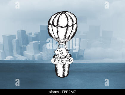 Composite image of cash in hot air balloon doodle Stock Photo