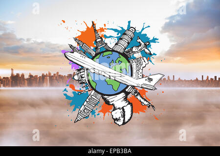 Composite image of global tourism concept on paint splashes Stock Photo