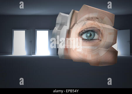 Composite image of eye interface on abstract screen Stock Photo