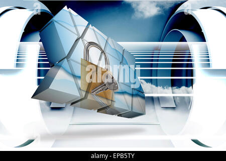 Composite image of lock and key on abstract screen Stock Photo