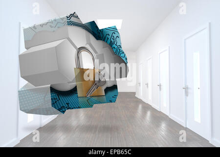 Composite image of lock and key on abstract screen Stock Photo