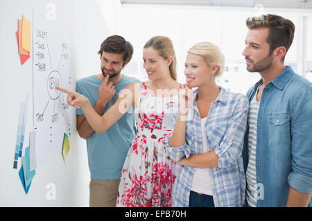 Artists in discussion in front of whiteboard Stock Photo