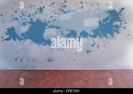 Splash on wall revealing global email graphic Stock Photo