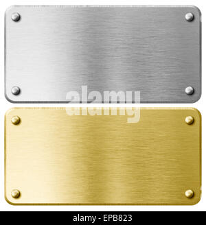 gold or brass metal plaque with rivets isolated Stock Photo