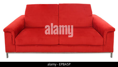 Red two seat sofa, isolated on white background with Clipping Path Stock Photo