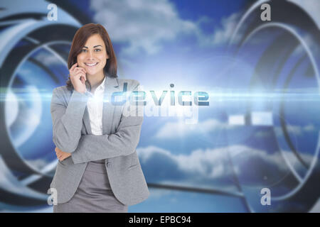 Device against clouds in a futuristic structure Stock Photo