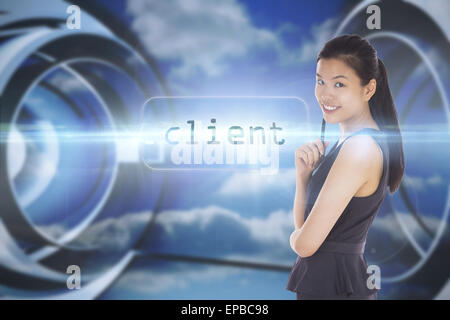 Client against clouds in a futuristic structure Stock Photo