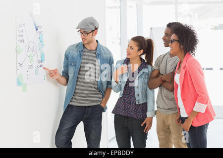 Artists in discussion in front of whiteboard Stock Photo