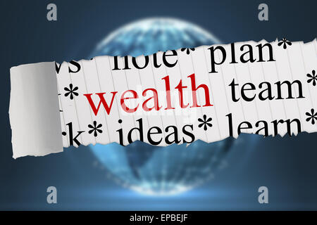 Wealth against glowing sphere on black background Stock Photo