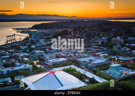 Sunset view over Elliott Bay in Seattle, Washington. Stock Photo