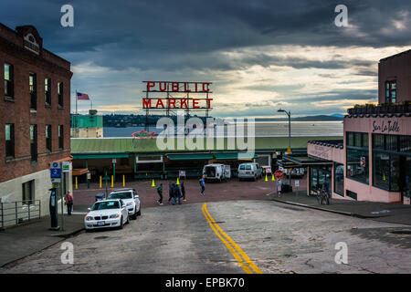 View of Pike Place Market, in Seattle, Washington. Stock Photo