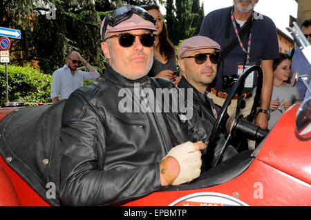 Brescia, Italy. 14th May 2015.  Luca Pascolini  and Joe Bastianich wait to start  Mille Miglia 2015, 1000 Miles Historic Road Race Credit:  Gaetano Piazzolla /Alamy Live News Stock Photo