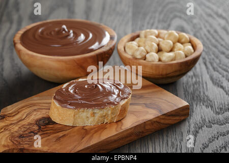 baguette with chocolate spread with nuts Stock Photo