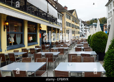 Sidewalk cafe in the Swiss town Stock Photo