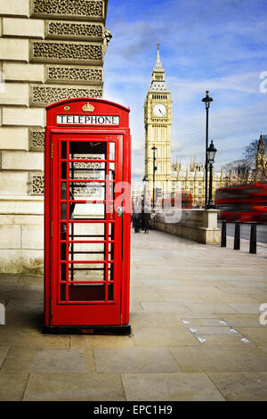 Red phone box with Big Ben, London. Stock Photo