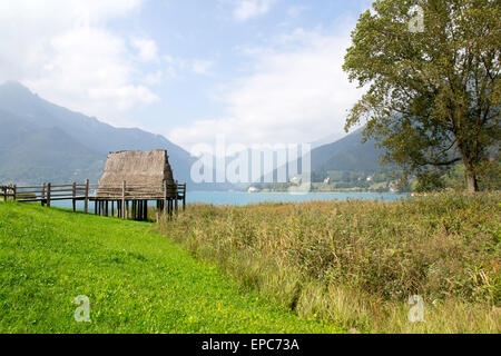 paleolithic pile-dwelling near Ledro lake, unesco site in north Italy Stock Photo