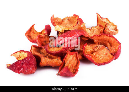 Dried red apples isolated on white background Stock Photo