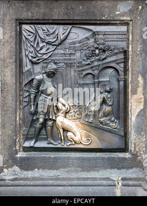 One of two plaques affixed to St. John Of Nepomuk Statue on the Charles Bridge, Praque, Chech Republic Stock Photo