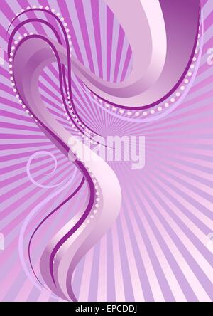 Purple stripes and waves on the background of violet rays. Stock Vector
