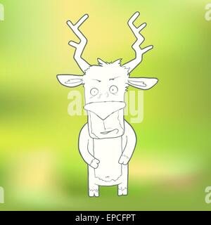 Vector Illustration Hand-drawn cute deer on blurred green background Stock Vector