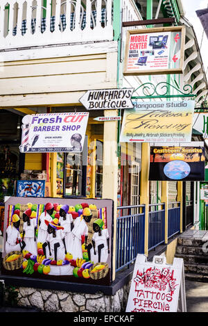 Colorful Signs, St. Mary's Street, Saint John's, Antigua Stock Photo