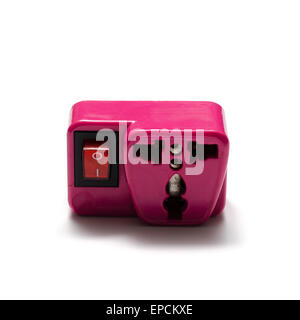 pink adapter plug on a white background Stock Photo - Alamy