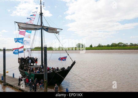 King's Lynn, UK. 16 May 2015.  The Kamper Kogge, a replica of a 14th-century Dutch Hanseatic Kogge visiting from the Netherlands forms part of the annual programme of events over 16th & 17th May to celebrate the town's historic connection with the Hanseatic League. Stock Photo
