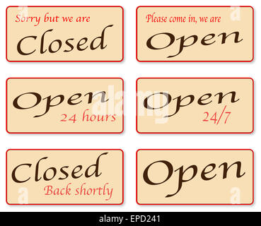 A set of open and closed signs Stock Photo