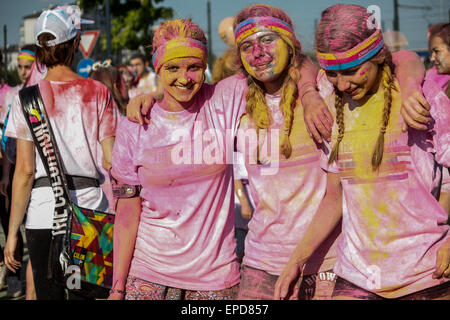 Turin, Italy. 16th May, 2015. Over 25,000 people who participated at the second edition of 'Color Run' along 5 km of running and walking and soaking in the colors and glitter, for an event full of joy and fun. This year the location was around the Juventus Stadium. Credit:  Elena Aquila/Pacific Press/Alamy Live News Stock Photo