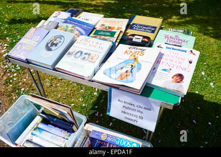Books For Sale On A Table Within The Grounds Of The Parish Church Of Saint Swithun High Street Sandy Bedfordshire UK Stock Photo