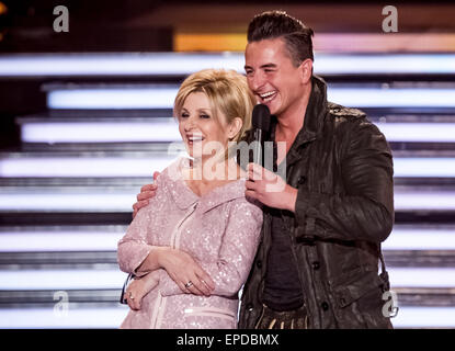 Magdeburg, Germany. 16th May, 2015. Presenter and television host Carmen Nebel (L) and Austrian singer Andreas Gabalier stand on stage during the German television show 'Willkommen bei Carmen Nebel' (Welcome to Carmen Nebel) in Magdeburg, Germany, 16 May 2015. Photo: Andreas Lander/dpa - NO WIRE SERVICE -/dpa/Ģ����ý Live News Stock Photo